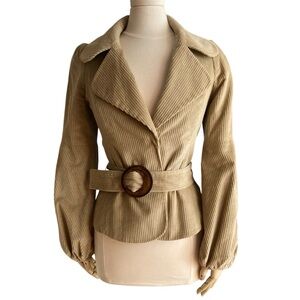 INGWA;MELERO | Tan Corduroy Blazer - Bell Sleeves & Wood Detail - New 8